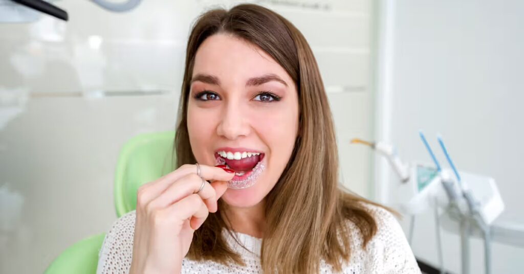 A female patient is considering whether Invisalign is worth it for her teeth or if Invisaligners hurt.