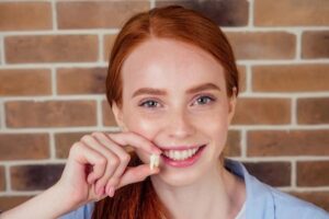 woman holding extracted wisdom tooth